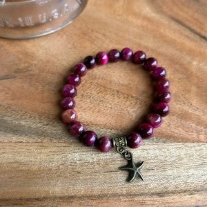 Hand Crafted Magenta Tigereye 8MM Bead Bracelet, 7”